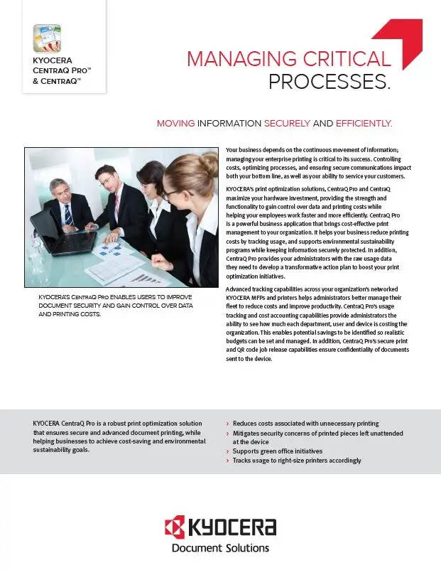 Kyocera, Software, Cost Control, Security, Centraq, Perfect Printz